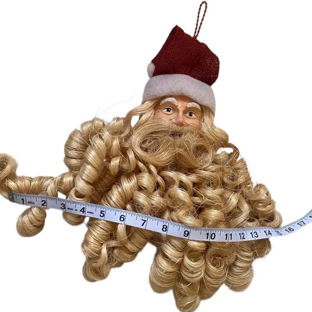 Vintage Folk Art Paper Mache Santa Head Curly Beard Door/Wall Hanging Christmas